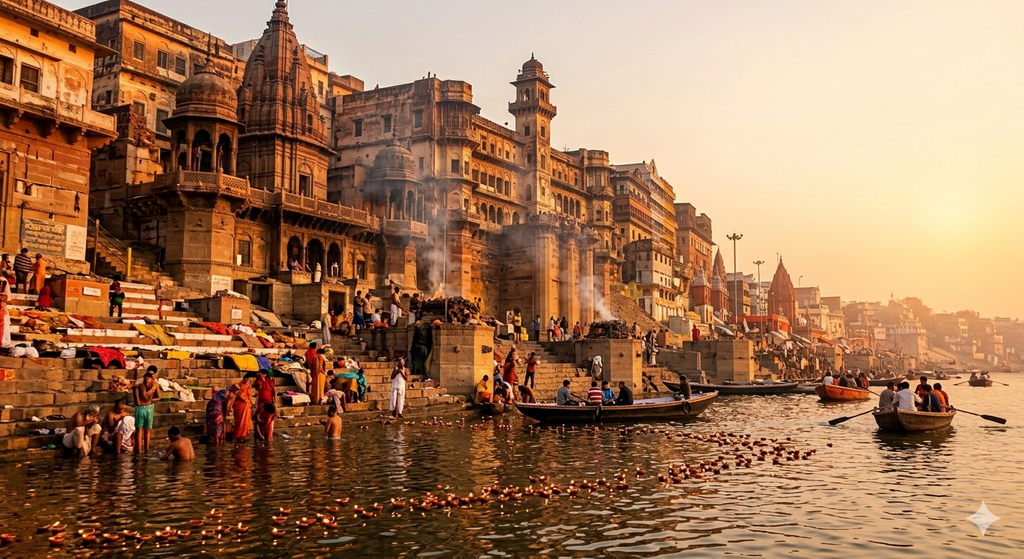 Varanasi Ganges River Digital Art | Historic India Ghats Aesthetic Wallpaper (Digital Download)