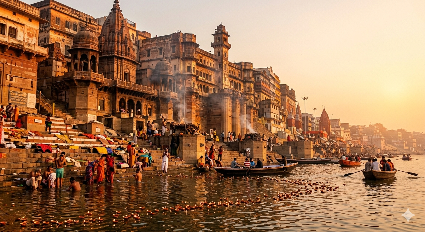 Varanasi Ganges River Digital Art | Historic India Ghats Aesthetic Wallpaper (Digital Download)